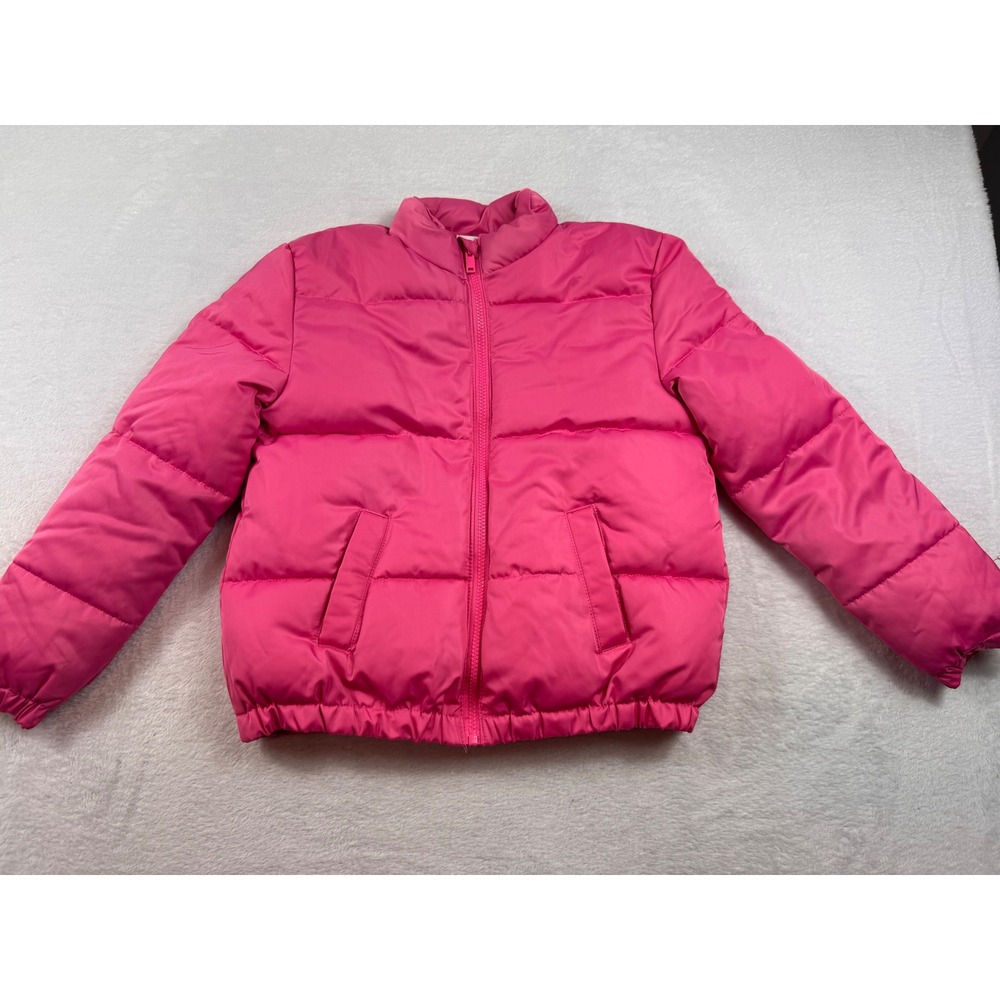 Wonder Nation Girls Pink Puffer Jacket Size L 10-12 Full Zip Quilted Coat NEW